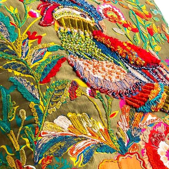 Mackenzie Childs Cockatiel Chartreuse Throw Pillow Brand New - Picture 2 of 16